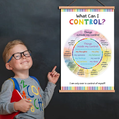 KAIRNE Colorful what can i control wall art Inspirational Quote with Wood Magnetic Hanger Frame(15.7X25 Inch) Calm Zone Poster School Counselor Gifts Motivational Art Print for Kids Classroom, Office