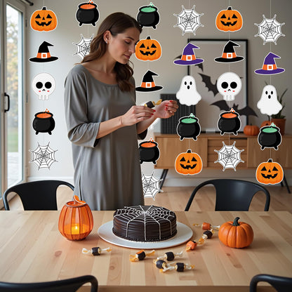 Halloween Hanging Decorations Halloween Party Banner Cute Hallowee Decor with Hallowee Witch Ghost Pattern Card Banner 8PCS Holiday Decorations, Hocus Pocus Hallowee Decorations