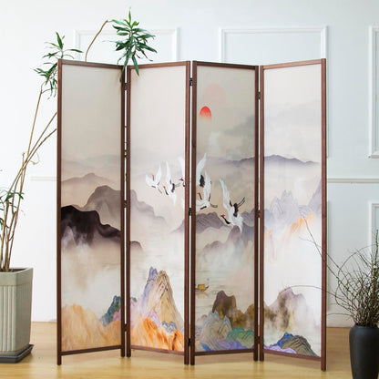 Furnnylane 4 Panel Room Divider, Double-Sided Folding Privacy Screen for Home Office – Freestanding Wall Partition with New Chic Colorful Landscape 67" H x 63" W - 5.6 ft Tall