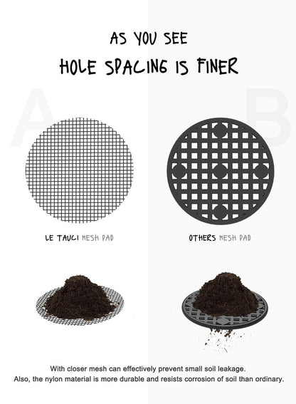 LE TAUCI Ceramic Plant Pots, 4.3+5.3+6.8 Inch Set with 50 Pack 2" Flower Pot Hole Mesh Pad Bundle, Planter with Drainage Hole and Saucer