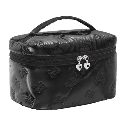 Alamealle Large Cosmetic Bags Travel Makeup Bag with Mesh Pocket Portable Cute Toiletry Bag Aesthetic Make Up Organizer with Handle for Women Girls (Black)
