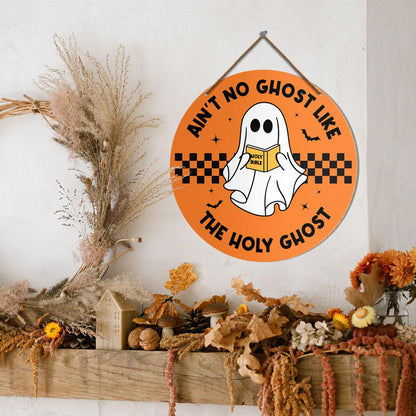 Fall Halloween Decor Sign, Ghost Door Sign, Rustic Welcome Plaque, Halloween Religious Ghost Home Decor, Bible Verse Front Porch Sign, Christian Gifts for Women Men
