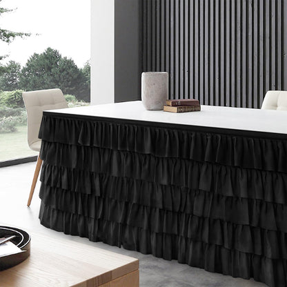 Pufogu Black Tulle Table Skirt 9ft Tutu Ruffled Chiffon Tablecloth For Rectangle Wedding Baby Shower Girls Birthday Party and Cake Dessert Table Decorations(Black, L9(ft), H30in)