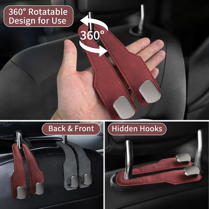 RAOZBE Car Seat Headrest Hooks for Purses and Bags, 4 Pack Bag Purse Holder for Car With Double Metal Hooks, Car Purse Hanger, Headrest Back Seat Handbags Hook Cute Hanging Accessories, hot pink