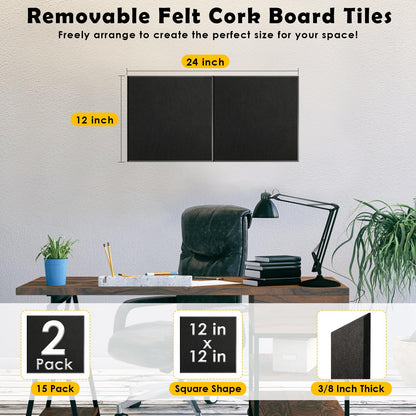 MAPVOLUT 2 Pcs Felt Boards - 24"x12" Reusable Cork Board Alternative for Wall with 30 Pins, 10 No-Trace Adhesive & Guide - Perfect for Office, Classroom, Home Decor, Bulletin Board, and Dartboard