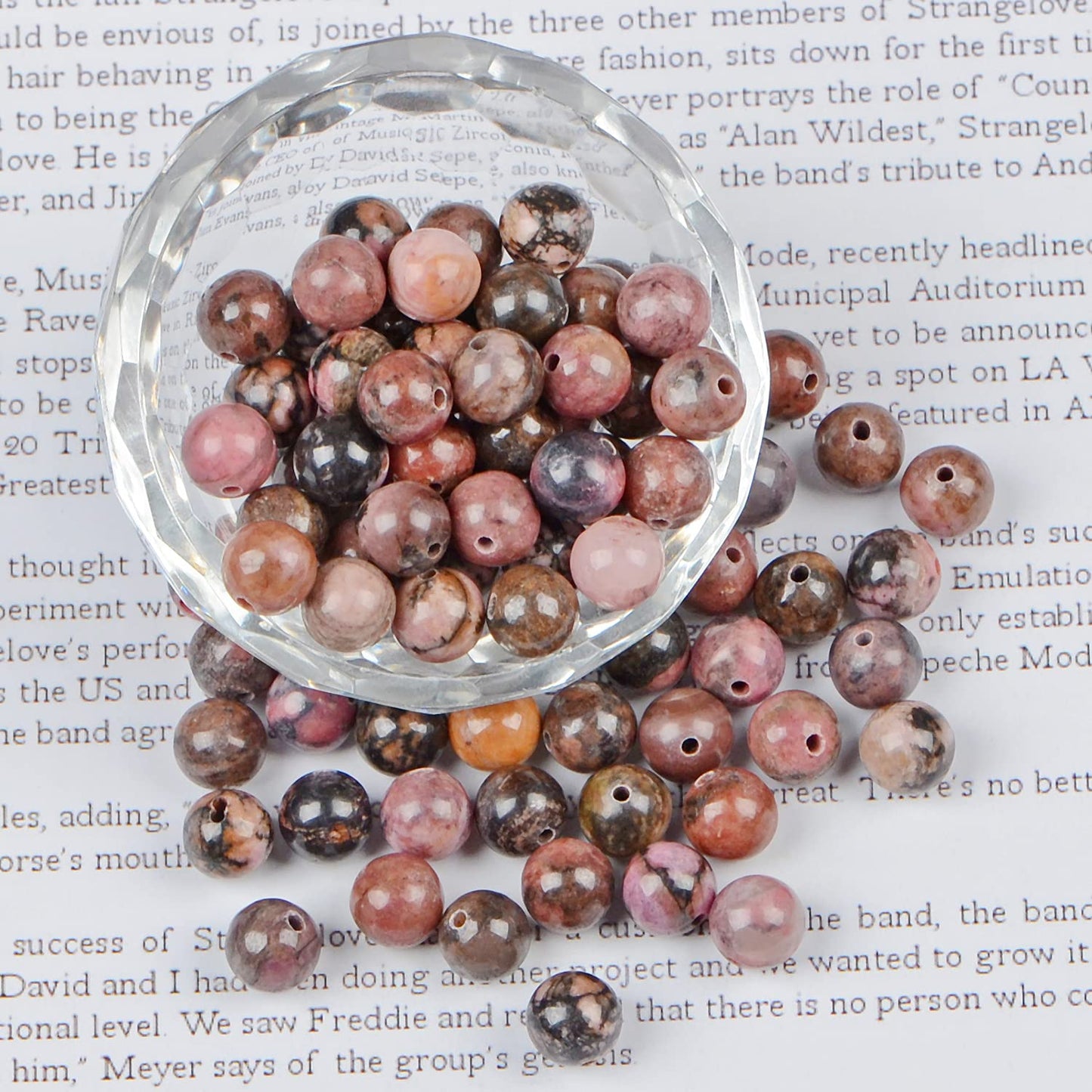 AD Beads 8mm Natural Round Loose Beads 110 Pieces, for Making 108 Mala Prayer Beads Necklace, Bracelet & Yoga Meditation, Jewelry Design (Red Black Rhodonite)