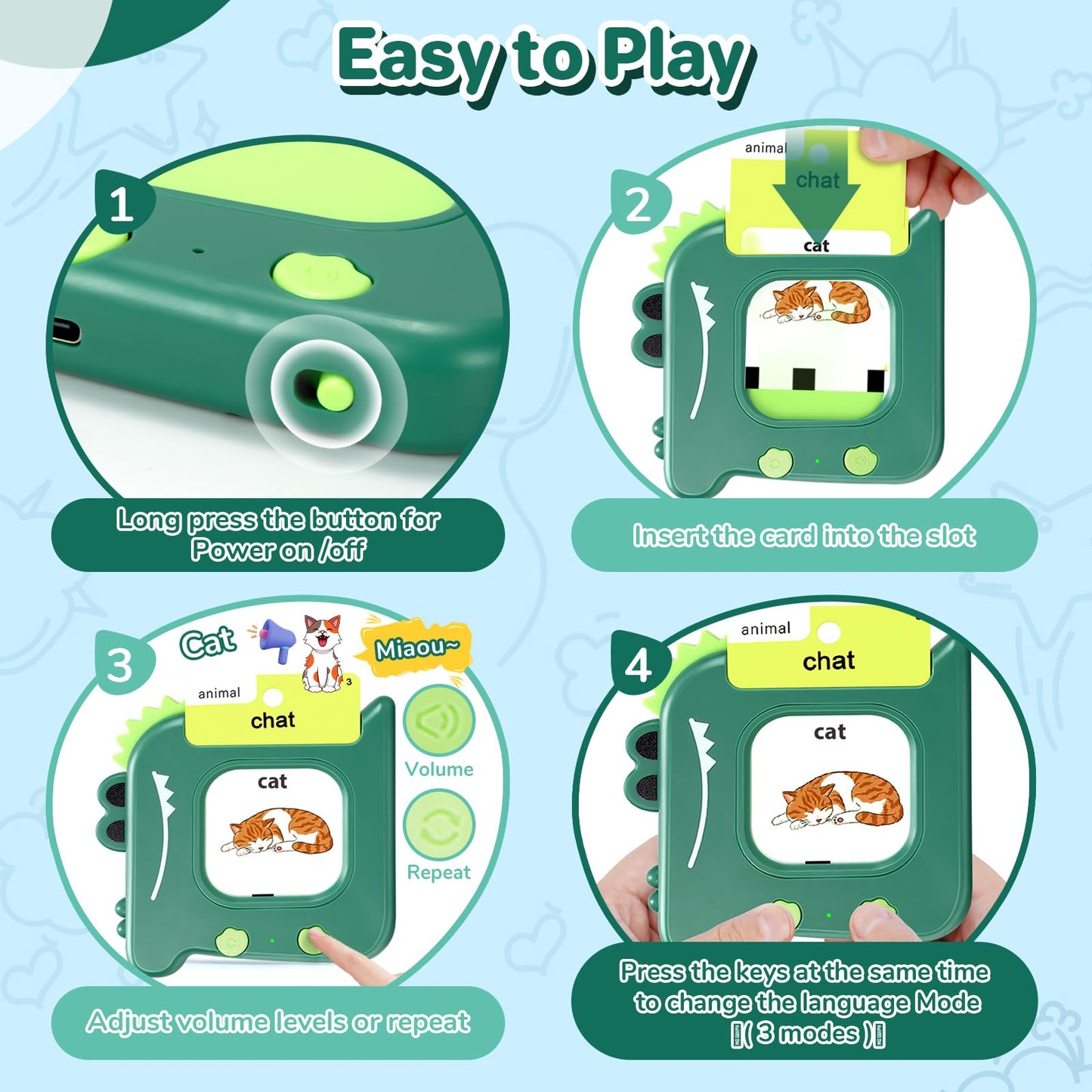 French and English Talking Flash Cards for Toddlers 1 2 3 4 5 6 Year Olds, 420 Sight Words, Montessori Learning Toys, Pocket Speech Therapy Toys, Sensory Preschool Educational Birthday