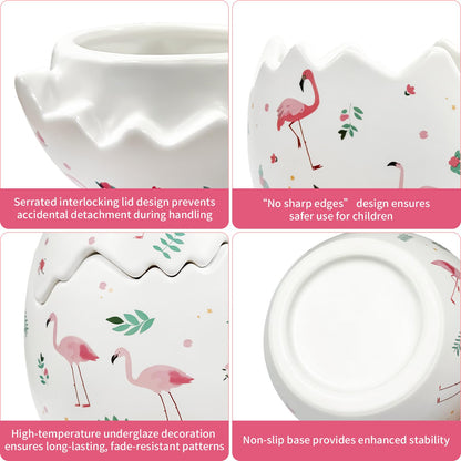 AMZWISH Ceramic Easter Egg, Flamingo Egg Candy Bow with Lid, Multi Function Holder for Jewelry/Trinket/Pens/Makeup Brushes, Easter Decorative Ornaments for Home/Office, Gift for Housewarming/Birthday