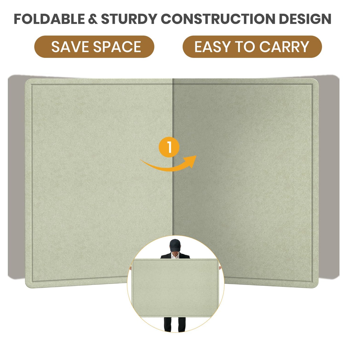 Bulletin Board - 35 x 17.5 inches Decorative Felt Pin Board - Cork Board Alternative for Wall - Foldable Photo Board Self-Adhesive Prayer Board with 20 Pushpins - Sage Green