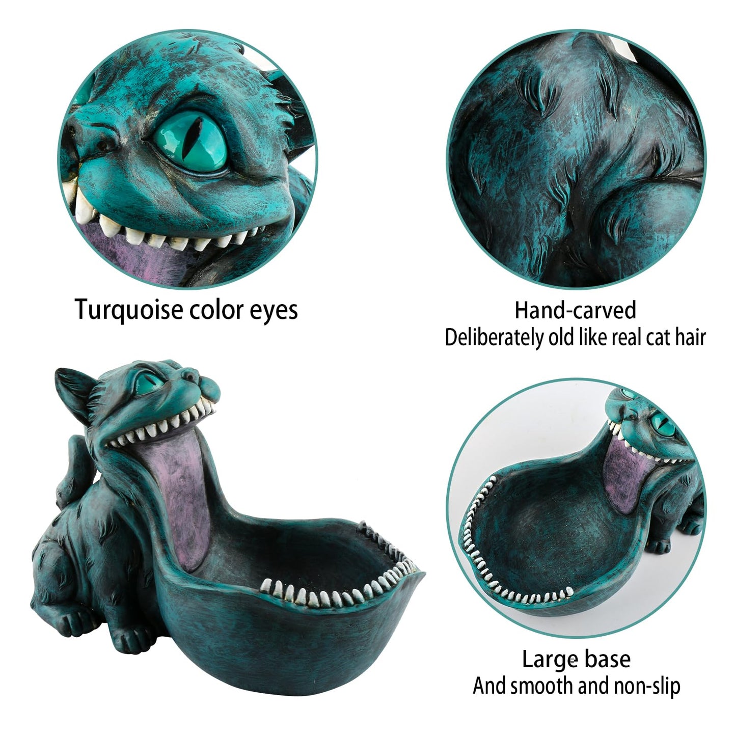 Cat Candy Bowl Cheshire Cat Statue Large Candy Dish for Office Desk Key Bowl for Entryway Table Indoor Planter Decorative Bowls for Home Big Mouth Cat Gifts