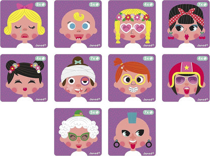 Janod MagnetiBook 66 pc Magnetic Girl Crazy Face Dress Up Game - Ages 3+ - Creative Play - Enhances Creativity and Learning - Includes 55 Magnetic Pieces and 10 Cards