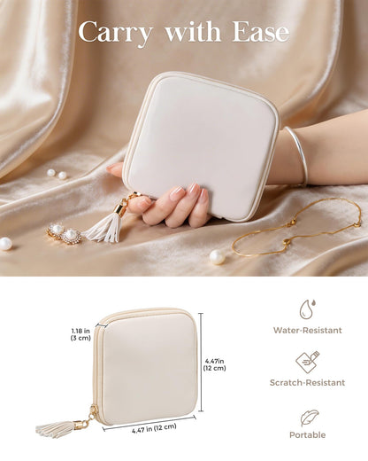 Lolalet Travel Jewelry Case Organizer, Small Jewellery Pouch with Compartments for Storage, Bag for Traveling Women, Packing for Necklaces, Earrings, Bracelets -Cloud White