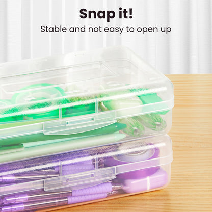 Sooez Clear Pencil Case 6 Pack – Plastic Pencil Box & Crayon Box Bulk, Large Storage Containers with Snap Lids | Stackable Marker Craft & Art Supply Storage Organizer, Pen Case for School Supplis,Blue