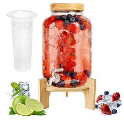 Wood Drink Dispenser Stand Natural Bamboo Fits 7 in (18 cm) Inch Diameter Beverage Jugs Elegant & Sturdy Stand for Home, Parties, & Catering Events