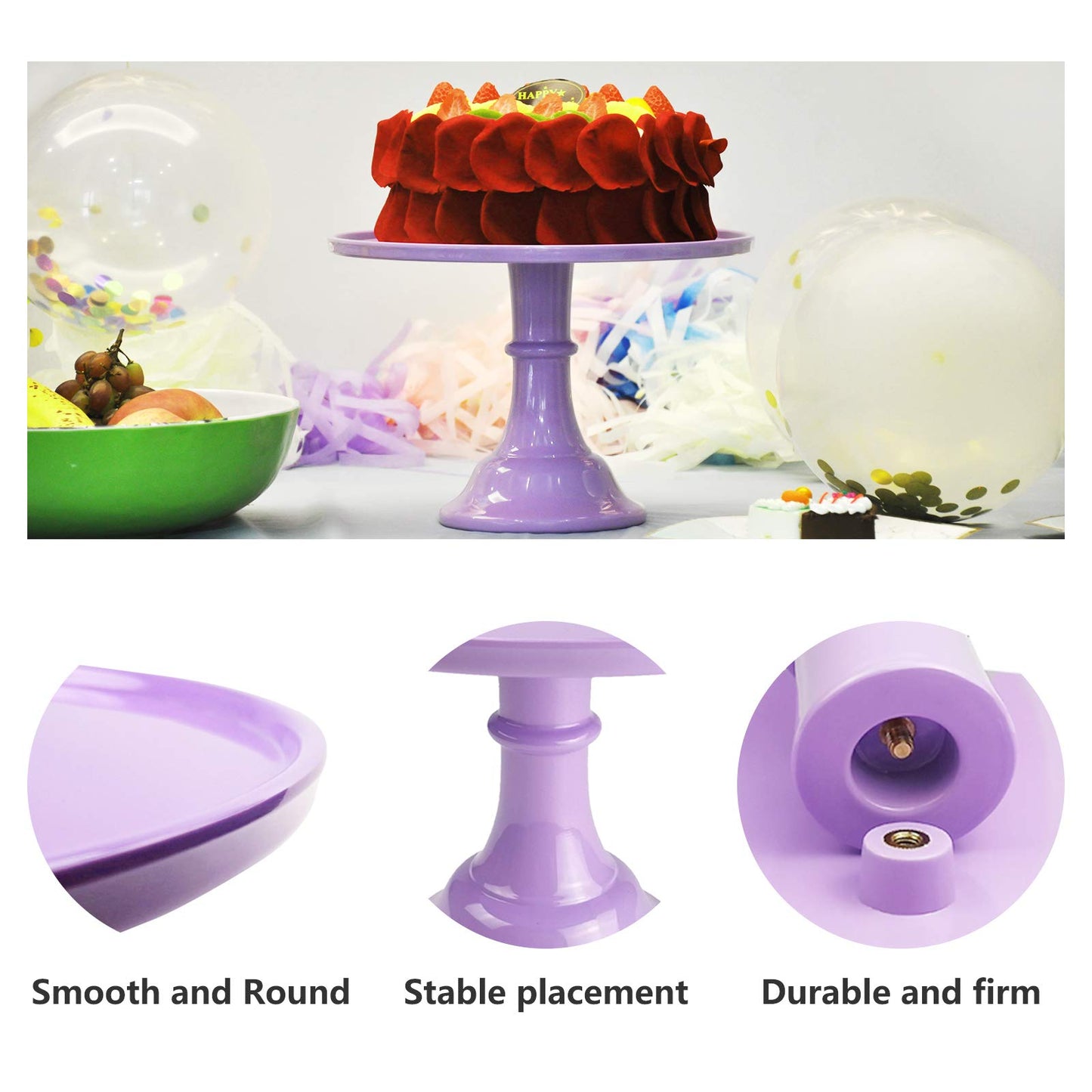 KLASKWARE 11-Inch Round Melamine Cake Stand, Purple Single-Tier Dessert Display Stand for Cakes, Cupcakes and Party Table Decor