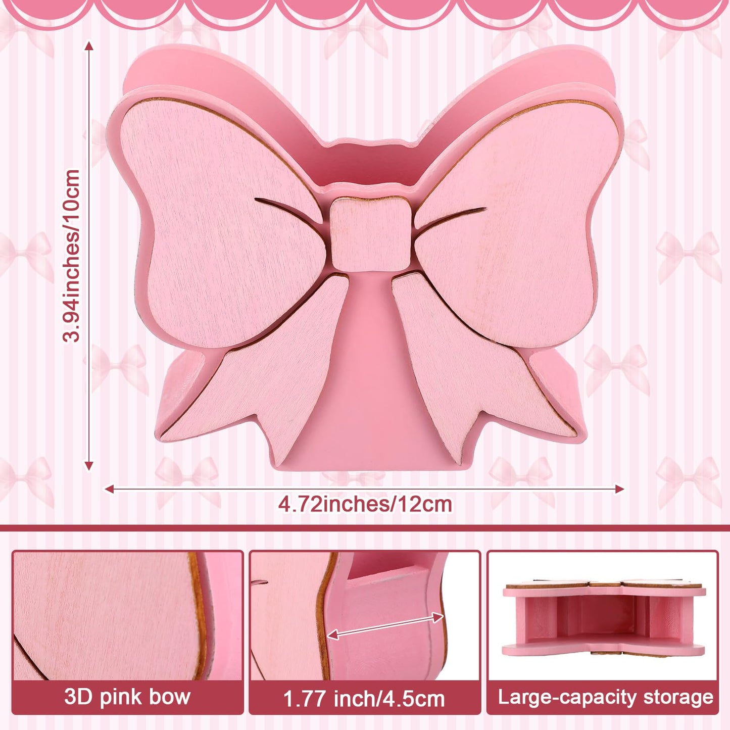 Tenceur Pink Pen Holder for Desk Large Capacity Pink Bow Pencil Holder Coquette School Supplies Set Desk Organizer Cute Bow Office Decor Makeup Brush Holders Funny Back to School Gift for Women