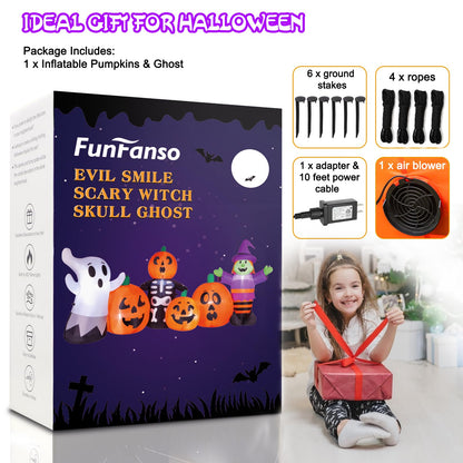 8 FT Length Halloween Inflatables Pumpkin Outdoor Decoration, Witch, Ghost, with Blow Up Pumpkin Inflatables Decorations Built-in LED Lights & Powerful Air Blower for Party Garden Halloween Decor