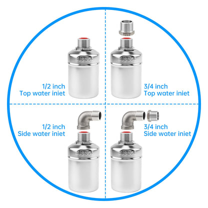 2 Pack Water Float Valve,1/2" to 3/4'' 1'' 304 Stainless Steel Fully Automatic Water Level Controller Float Valve