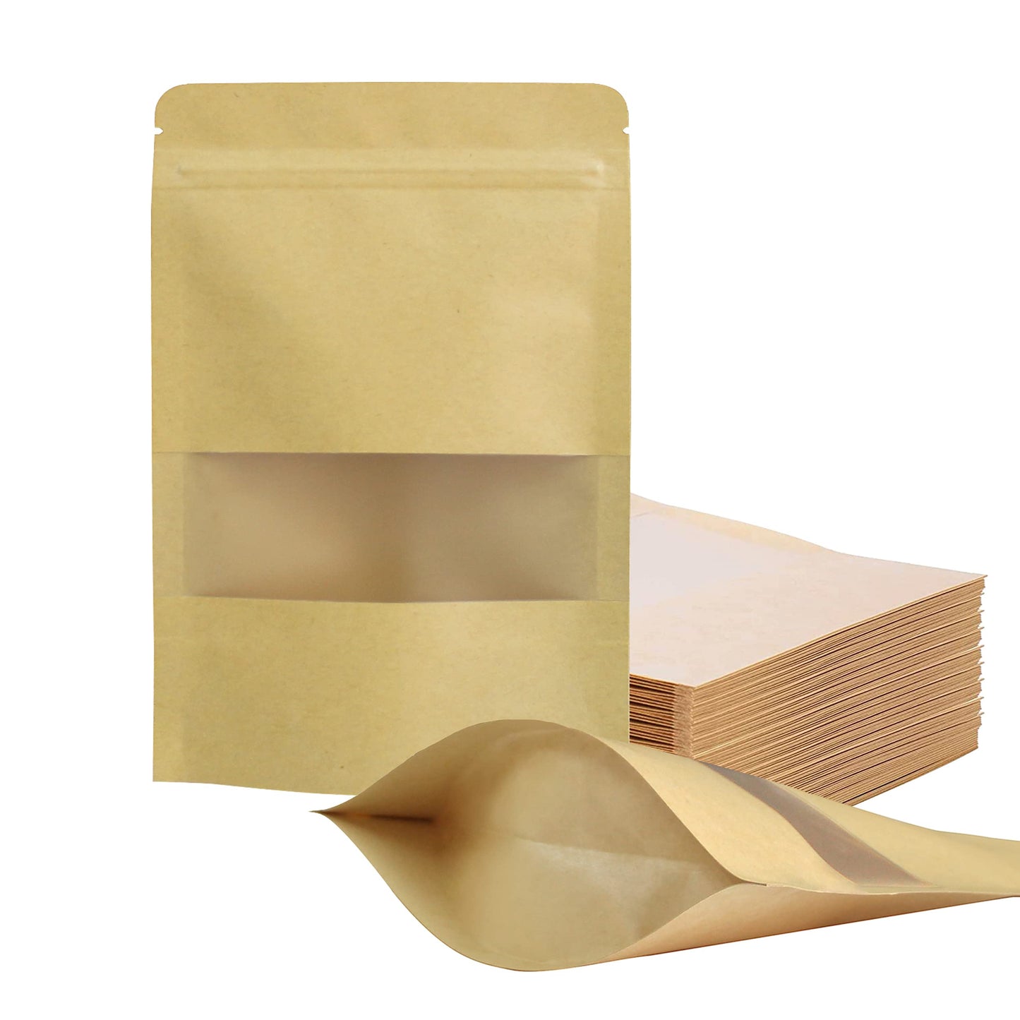 FireKylin 100 Pcs Paper Bags Resealable bags 3.5" x 5.5" Zipper Food Storage Bags, Stand Up, with Matte Window, Reusable, Sealable, for Packaging Products