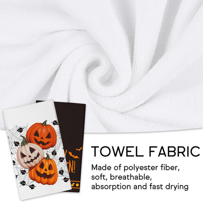 FJTP Happy Halloween Kitchen Towels 18 x 26 Inch Pumpkin Ghosts Bat Spider Web Dish Towel Ultra Absorbent Hand Drying Tea Towel for Kitchen Bathroom Party Halloween Decorations Set of 2