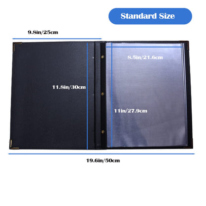 Menu Covers Premium Faux Leather - Menu Holder 8.5" x 11" with Transparent Sleeve - 7 Page 14 View for Restaurants, Bars, and Cafes (2-Pack)