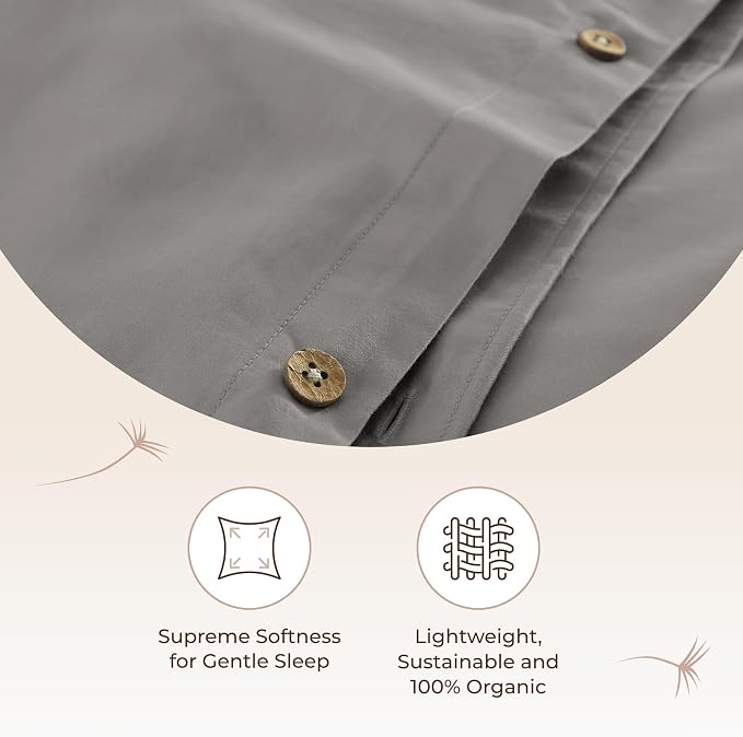 100% Organic Cotton Duvet Cover King Size - Naturally Soft Lightweight & Cooling Duvet Cover Set with Decorative Shams - Premium GOTS Certified 300 Thread Count Sateen Weave (Stone, King)