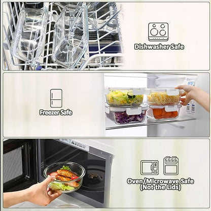 M MCIRCO 10-Pack Glass Food Storage Container with Lids, Airtight Lunch Bento Boxes, Glass Meal Prep Container,Microwave, Oven, Freezer and Dishwasher Friendly, White