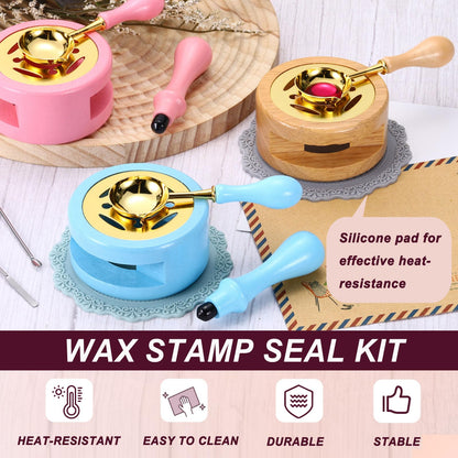 PATIKIL Wax Stamp Seal Kit, Wax Seal Kit Include Sealing Warmer, Melting Spoon, Silicone Pad, Retro Melt Stove Pot Furnace Tool for Envelope Letter Mailing Crafts DIY, Light Green/Green