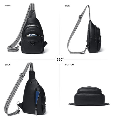 LATMAP 7L Sling Bag for Women Men Crossbody Belt Bag Small Travel Sling Backpack Anti Theft Chest Daypack Purse Faux Leather,Black