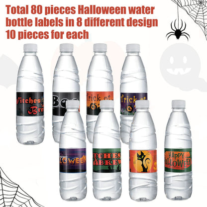 Marspark 80 Pieces Halloween Water Bottle Labels Ghost Witches Pumpkin Wrap Stickers Bottle Wrappers Halloween Party Supplies Decor Waterproof Colorful Party Water Bottle Label Sticker, 8.5 x 2 Inches