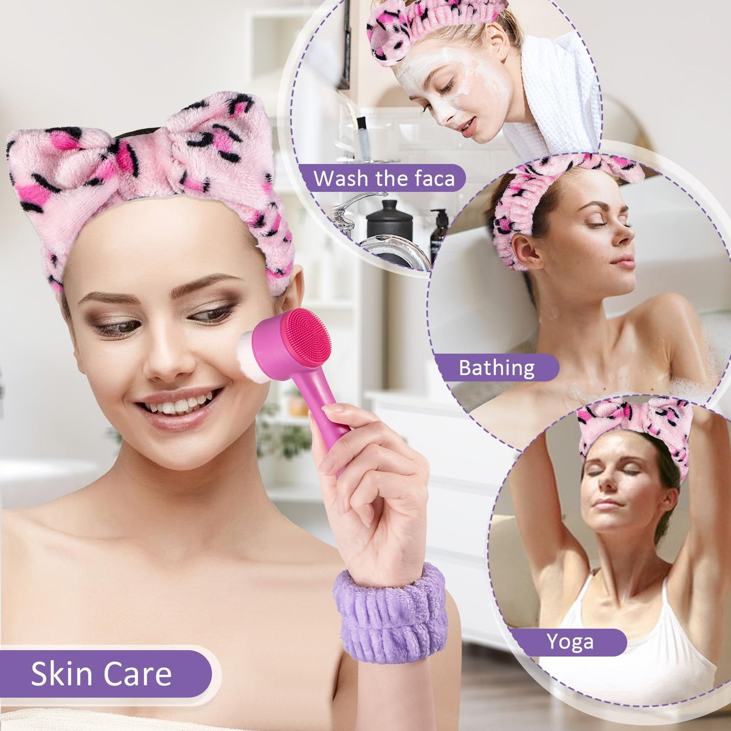 Face Brush 2 in 1, Facial Cleansing Exfoliating Scrubber Brush, Silicone Double Side Manual Face Wash Scrub Brush with Soft Bamboo Charcoal Fiber for Deep Pore Cleansing, Massaging, Skin Care