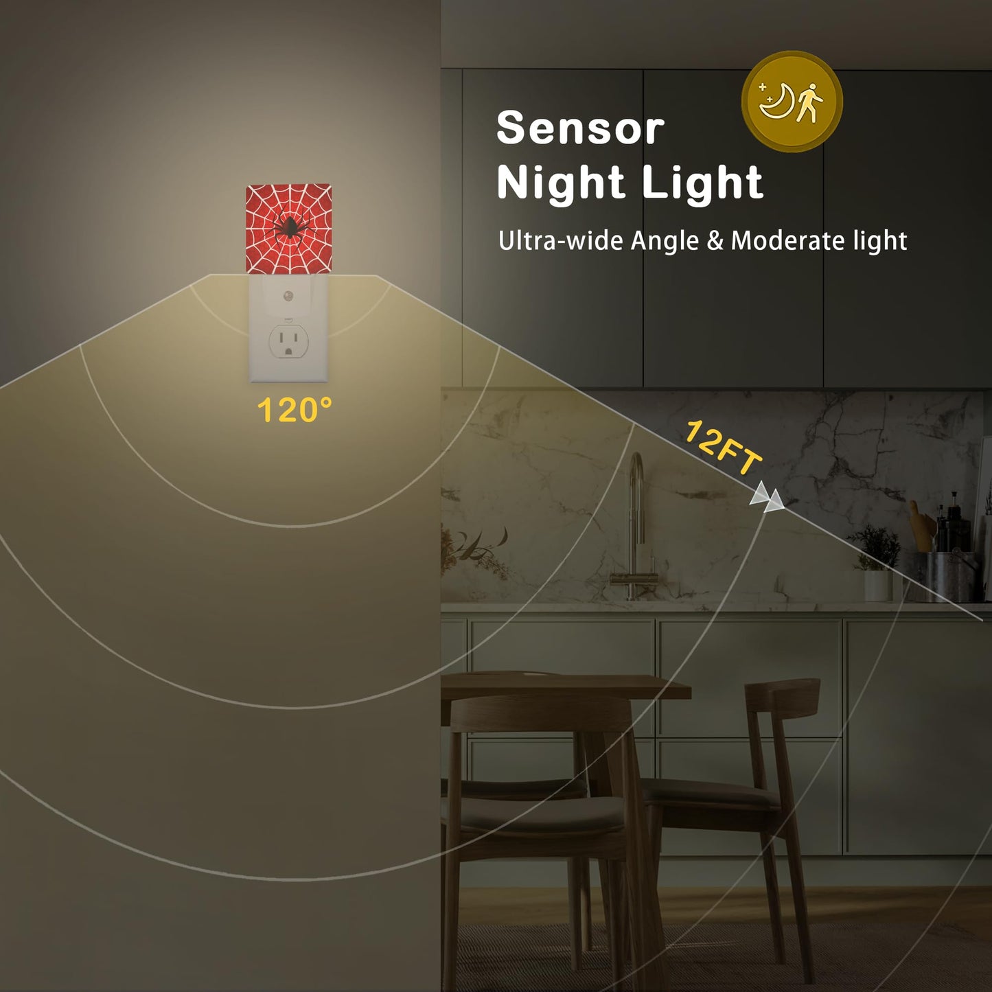 Red Spider Web Night Light with Dusk to Dawn Light Sensors, Plug-in Wall Led Night Lights, Energy Efficient Lamp for Bedroom/Bathroom/Kitchen/Hallway/Stairs