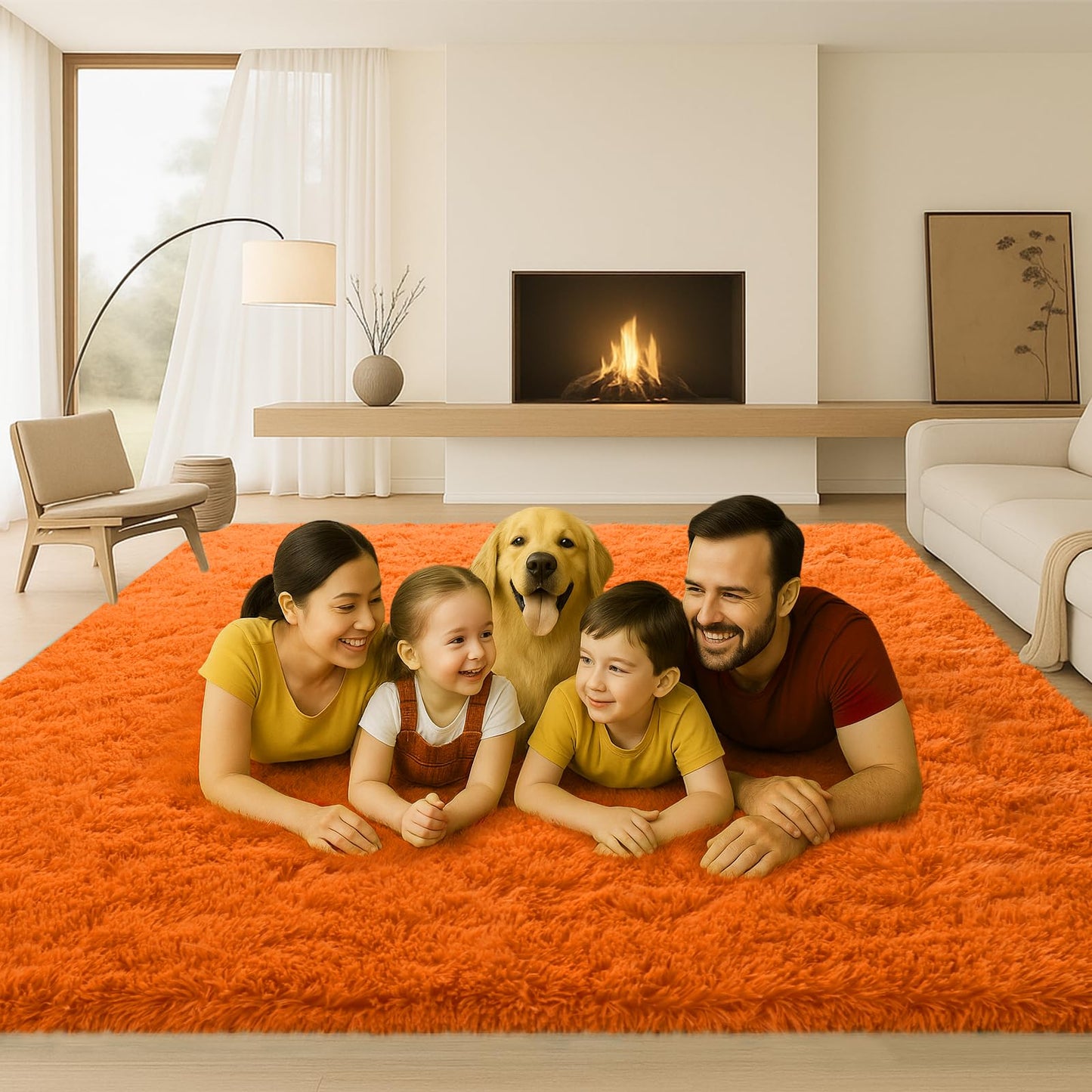 Mtandyx 5x7 Plush Fluffy Area Rugs, Large Soft Carpet, Upgraded Non-Slip Rectangular Rug for Living Room, Bedroom, Kids Room, Dorm,Modern Home Decor Aesthetic,Orange.