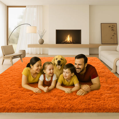 Mtandyx 5x7 Plush Fluffy Area Rugs, Large Soft Carpet, Upgraded Non-Slip Rectangular Rug for Living Room, Bedroom, Kids Room, Dorm,Modern Home Decor Aesthetic,Orange.