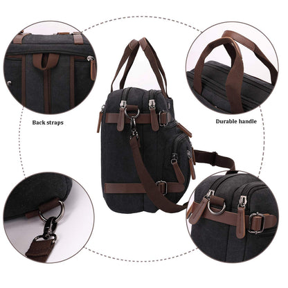 CROCOD 3 In 1 Canvas Convertible Laptop Bag for Men Women, 17.3 inch Laptop Messenger Bag Work Briefcase, Computer Shoulder Bag for Travel Business Office (17.3 Inch, Black)