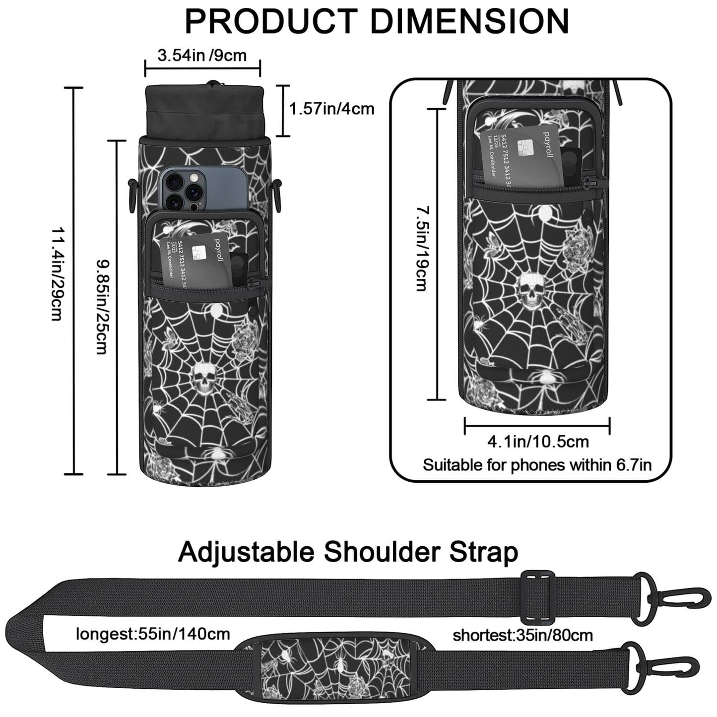 Baiheyi Halloween Water Bottle Sling Bag for 25oz/32oz Tumblers,Adjustable Neoprene Water Bottle Carrier Bag,Insulated Carrier with Shoulder Strap & Phone Pocket - Spider Web Gifts for Women