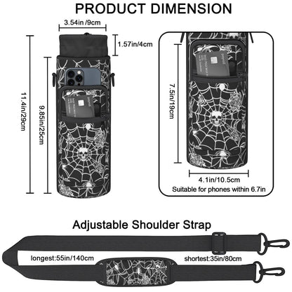 Baiheyi Halloween Water Bottle Sling Bag for 25oz/32oz Tumblers,Adjustable Neoprene Water Bottle Carrier Bag,Insulated Carrier with Shoulder Strap & Phone Pocket - Spider Web Gifts for Women