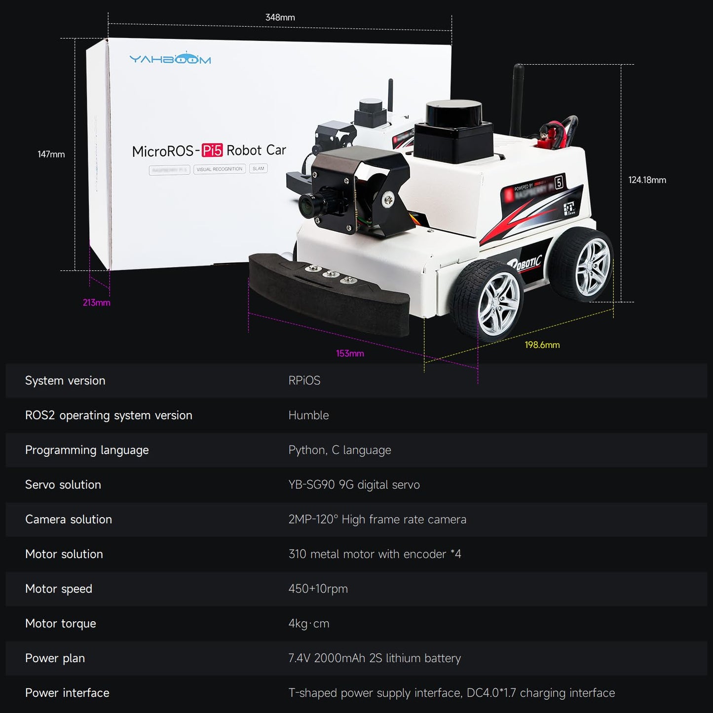 Yahboom Raspberry Pi 5 AI Visual ROS2 Smart Robot Car Kit 2DOF Carmer Autonomous Driving Lidar Stem Education Project for Teen Engineers Students (with Raspberry Pi5-16GB)