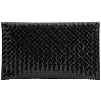 JNB Glossy Envelope Clutch Purse for Women, Faux Patent Leather Evening Bag with Detachable Chain Strap, Magnetic Snap Closure, Zipper Pocket, Black with Gold Hardware