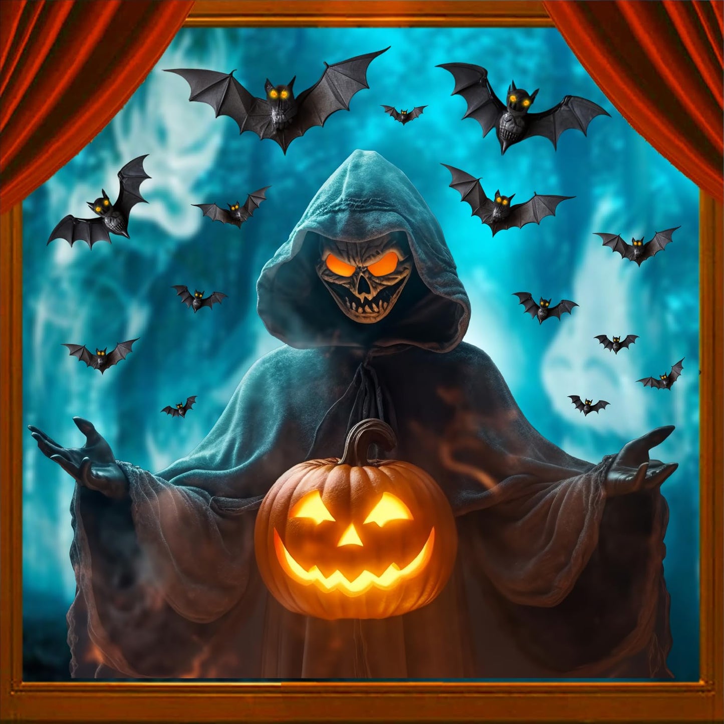 Halloween Window Decorations Clings Large Ghost Decals for Glass Door Double Sided Scary Window Decal Removable Indoor Halloween Party Supplies Spooky Bats Static Decal for Home Office Holiday Decor