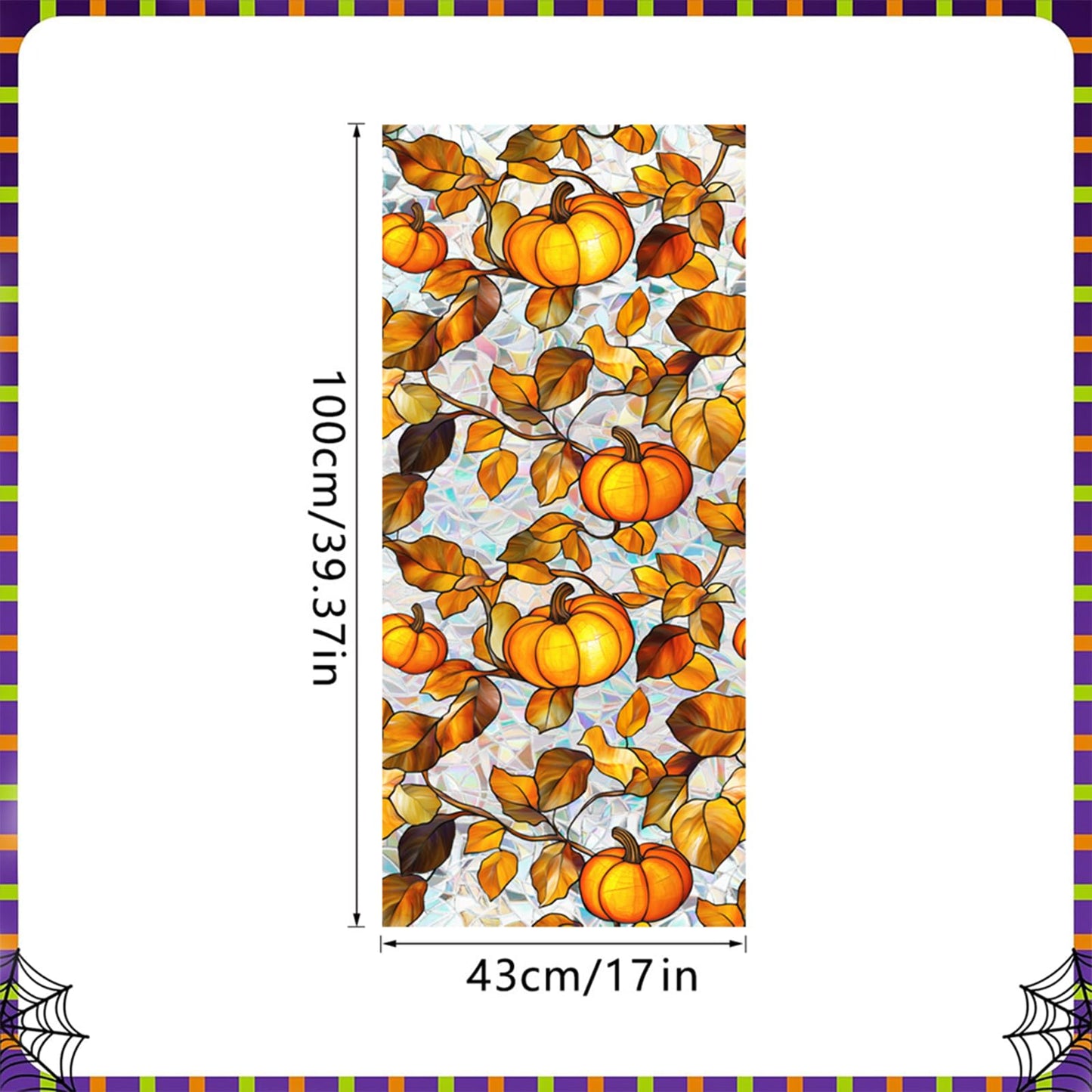 Niviy Pumpkin Thanksgiving Halloween Fall Window Clings, Stained Glass Window Film for Windows Autumn Clings Autumn Home Office Decorations for Indoor Outdoor (16.93 x 39.37inch)