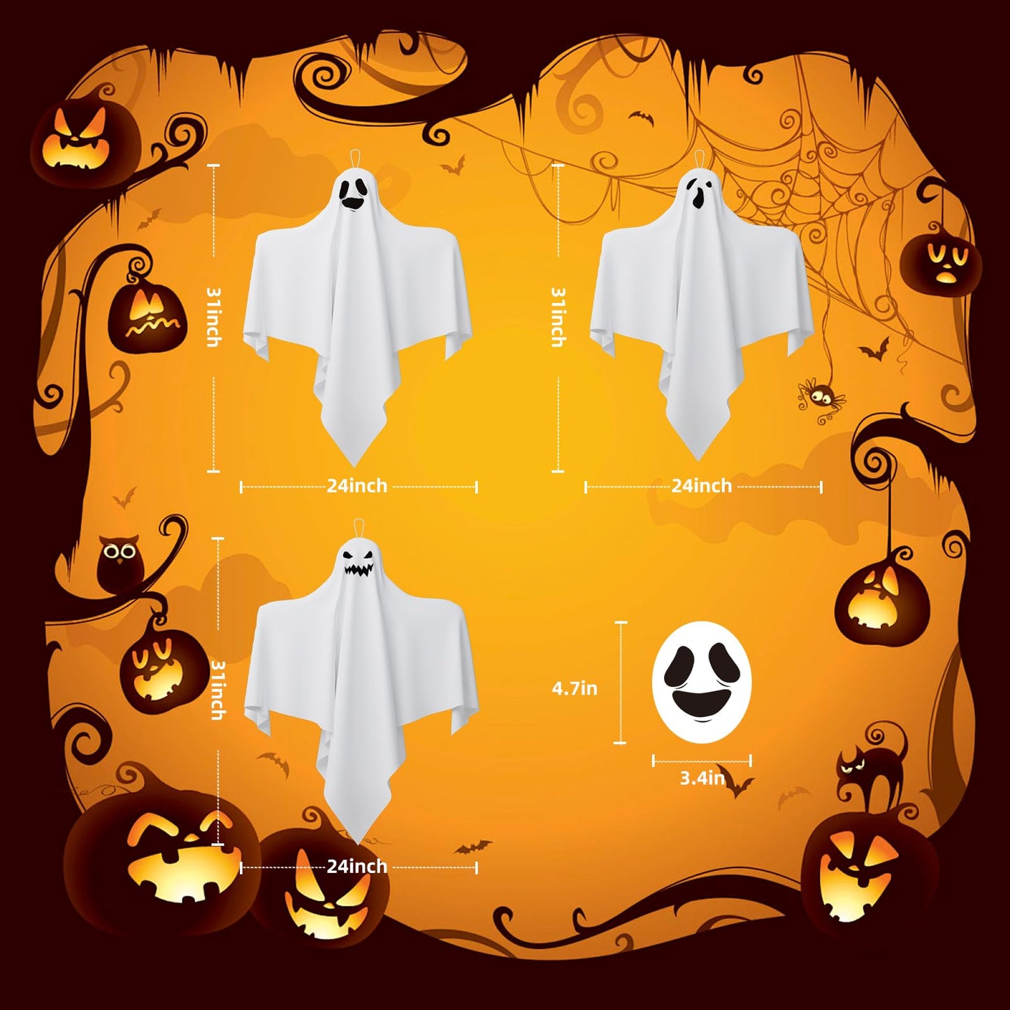 31 Inch Halloween Hanging Ghosts Decoration Outdoor, Indoor Cute Flying White Ghost Decor for Home Halloween Party, Porch, Yard, Garden, Spooky Stuff Props (4 PCS Ghost)