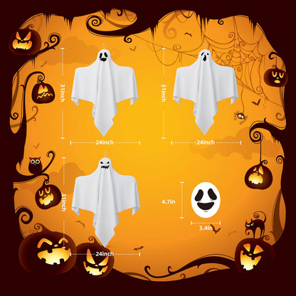 31 Inch Halloween Hanging Ghosts Decoration Outdoor, Indoor Cute Flying White Ghost Decor for Home Halloween Party, Porch, Yard, Garden, Spooky Stuff Props (4 PCS Ghost)