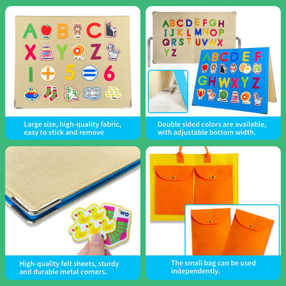 Foldable,Freestanding Felt Flannel Board Set for Toddlers,With 75 Felt Learning Letters Numbers Pieces,Double-Sided,With Storage Bag,for Parent-Child Story Time,Preschool,Classroom,Journey Time