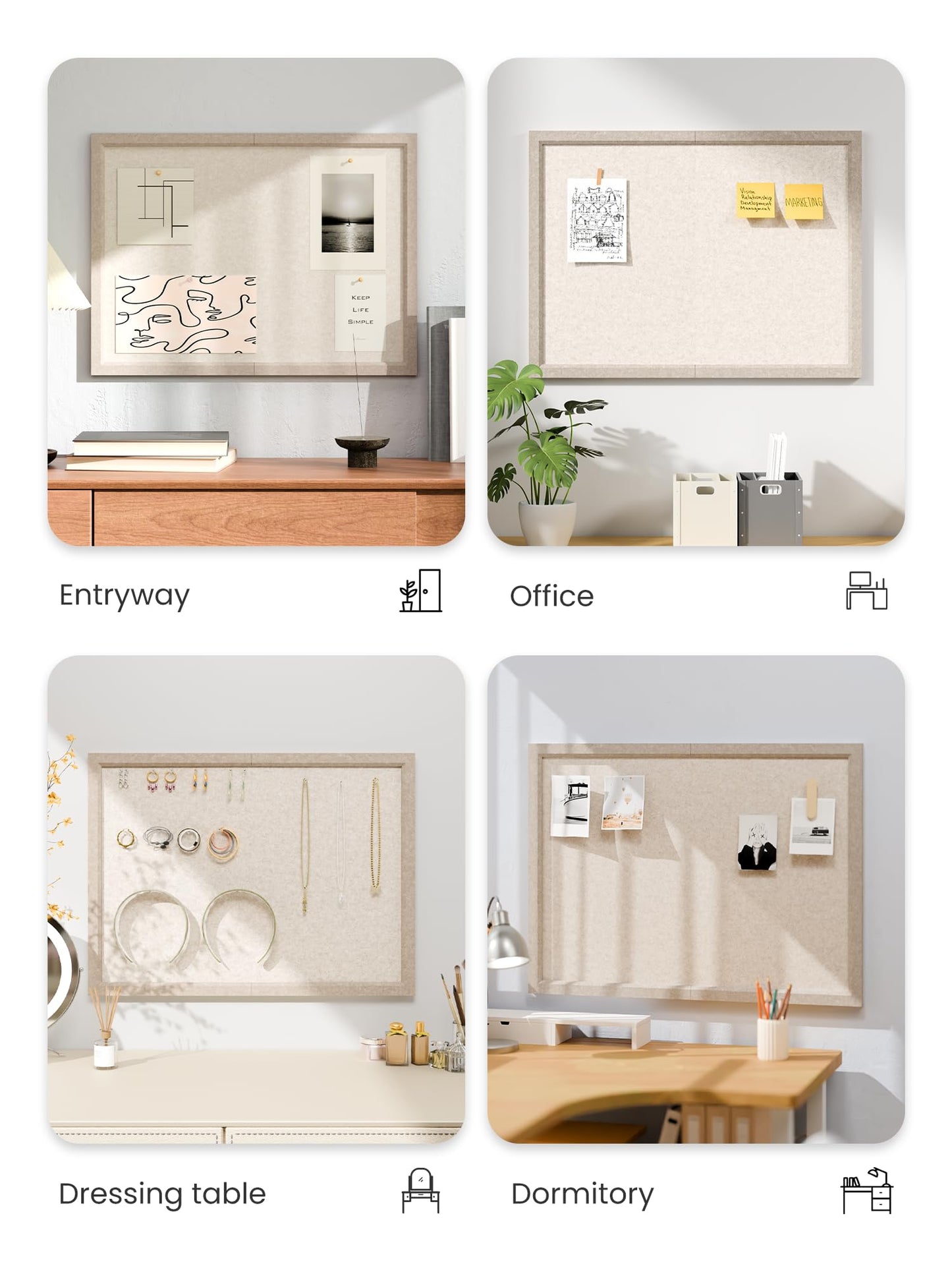 Fluxynara Foldable Cork Board Alternative, Felt Bulletin Board 23.6" x 17.5" Deep Camel Frame with 12 Adhesive Tabs, Pin Board for Home Office, Classroom, Entryway, Kitchen Wall Decor—Oatmeal