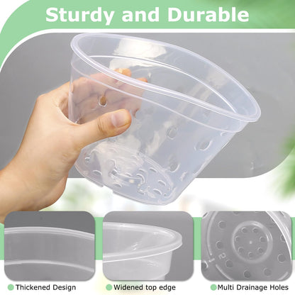 YOPIKUU Orchid Pot,3 4 5 6 Inch 8 Pack Orchid Pots with Holes and Saucers,Clear Plastic Flower Plant Pot for Indoor Outdoor Plants,Slotted Orchids Planter(3 4 5 6Inch)