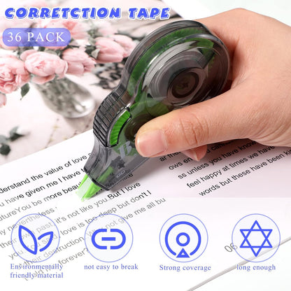 Yexiya 36 Pieces Correction Tapes Original Correction Wide Eraser Applicator Easy to Use Applicator Translucent Tapes Shows for Office Note Journal Scrapbooking, 0.2 Inch x 39.4 Feet