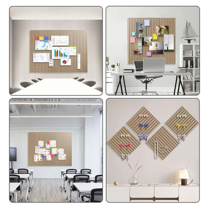 Large Cork Boards for Walls 48"x 36" - 1/2” Thick Bulletin Board, 12 Pack Felt Wall Tiles with Slat Wall Paneling, Pin Board Cork Boards Office - Tan