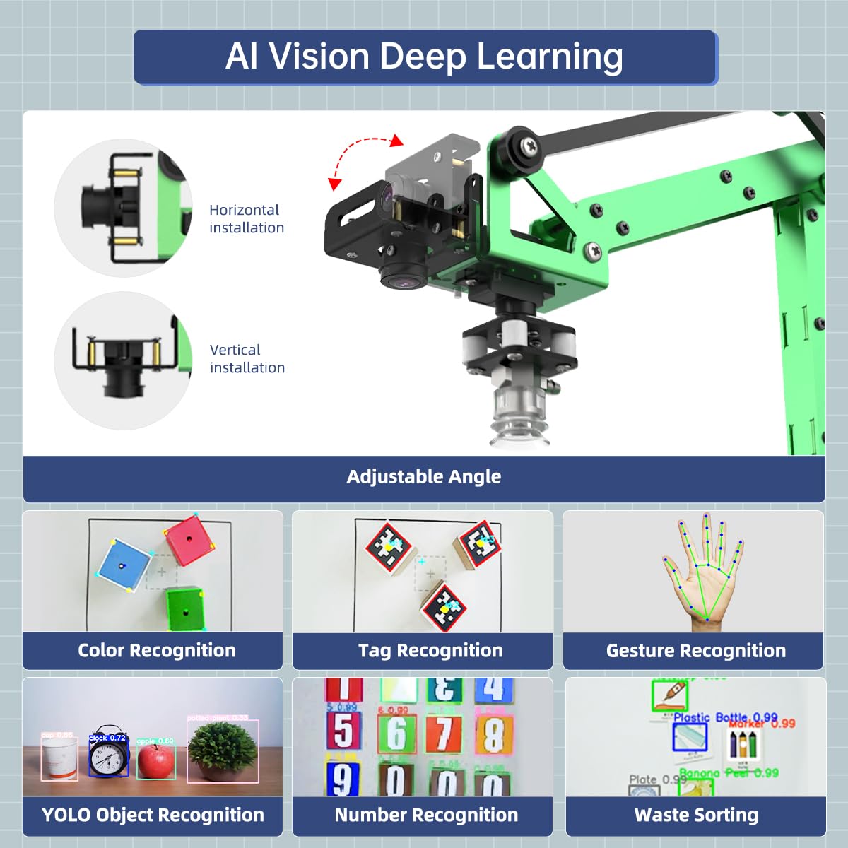 LewanSoul JetMax Robotic Arm for Jetson Nano AI Vision ROS Open Source Programmable Robot Arm Kit with 4 Kinds Gripper Big Chassis Sensor Modules Wireless Control App/PC Coding Study DIY Robot