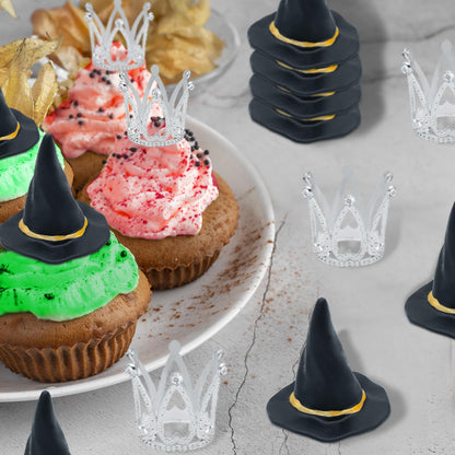 24 Pcs Witch Hat and Crown Cake Topper,Wicked Cake Topper and Wicked Cupcake Toppers,For Party, Birthday Cake, Craft Decoration